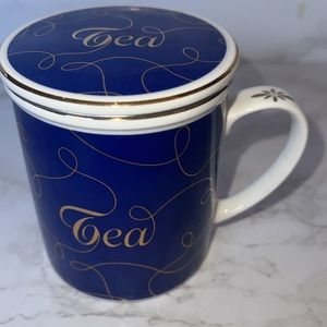 Tea Cup with Strainer and Lid Stylized Graphics